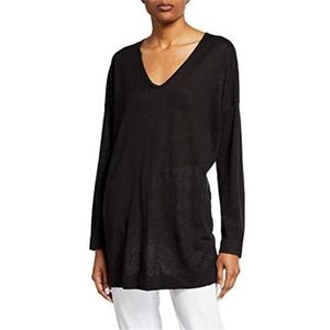 Eileen Fisher Polished Linen Rib Black V-Neck Tunic Sweater NWT Size 1X